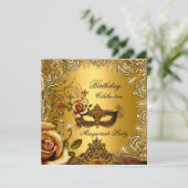 Invitation Masquerade Gold Masque fête d'anniversaire (Debout devant)