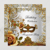 Invitation Masquerade Gold Masque Silver fête d'anniversaire (Devant / Derrière)