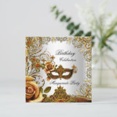 Invitation Masquerade Gold Masque Silver fête d'anniversaire (Debout devant)