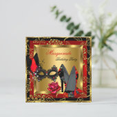 Invitation Masquerade Gold Red Black Haut Rose de masque (Debout devant)