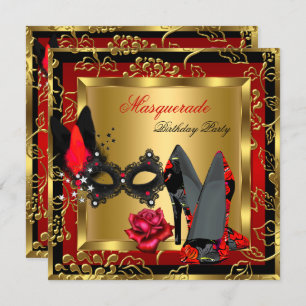 Invitation Masquerade Gold Red Black Haut Rose de masque