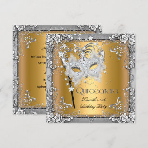 Invitation Masquerade Gold Silver Quinceanera 15ème parti
