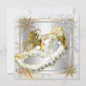Invitation Masquerade Gold Silver Snowflakes Fête des masques (Dos)