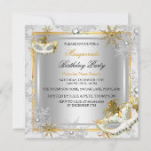 Invitation Masquerade Gold Silver Snowflakes Fête des masques (Devant)