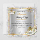 Invitation Masquerade Gold Silver Snowflakes Fête des masques (Devant)