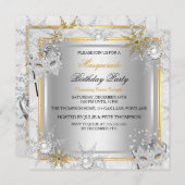 Invitation Masquerade Gold Snowflakes Silver Mask Party A (Devant / Derrière)