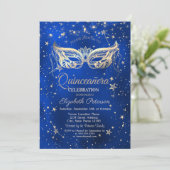 Invitation Masquerade,Gold Stars Blue Quinceañera  (Debout devant)