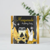Invitation Masquerade Hi Heures Gold Black Champagne Party 2d (Debout devant)
