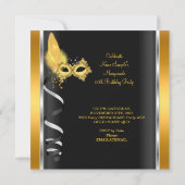 Invitation Masquerade Hi Heures Gold Black Champagne Party 2d (Dos)