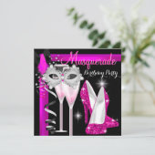 Invitation Masquerade Hi Heures Pink Black Champagne Party 3c (Debout devant)
