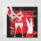 Invitation Masquerade Hi Heures Red Black Champagne Party 2 (Devant)