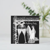 Invitation Masquerade Hi Heures Silver Black Champagne Party (Debout devant)