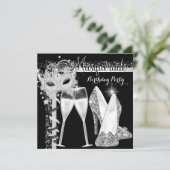 Invitation Masquerade Hi Heures Silver Black Champagne Party  (Debout devant)