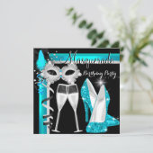 Invitation Masquerade Hi Heures Turquoise Black Champagne Par (Debout devant)