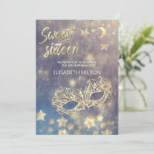 Invitation Masquerade lune & étoiles calligraphie sweet sixte (Debout devant)