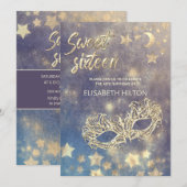 Invitation Masquerade lune & étoiles calligraphie sweet sixte (Devant / Derrière)