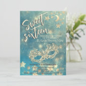 Invitation Masquerade lune & étoiles calligraphie sweet sixte (Debout devant)