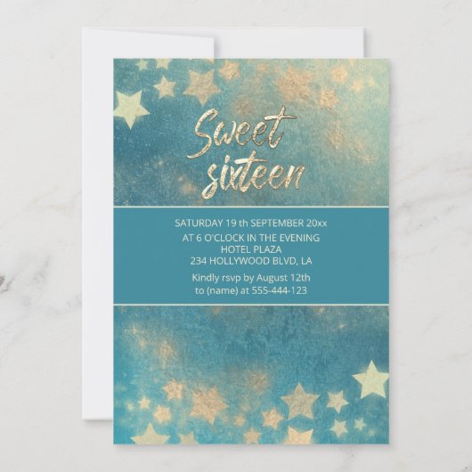 Invitation Masquerade lune & étoiles calligraphie sweet sixte (Dos)