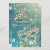 Invitation Masquerade lune & étoiles calligraphie sweet sixte (Devant / Derrière)