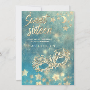 Invitation Masquerade lune & étoiles calligraphie sweet sixte