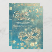Invitation Masquerade lune & étoiles calligraphie sweet sixte (Devant / Derrière)