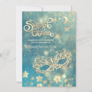 Invitation Masquerade lune & étoiles calligraphie sweet sixte