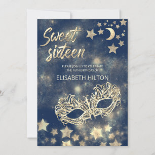 Invitation Masquerade lune & étoiles calligraphie sweet sixte
