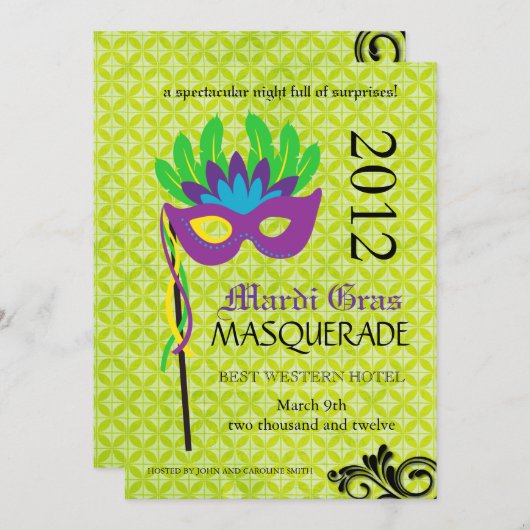 Invitation Masquerade Mardi Gras (Devant / Derrière)