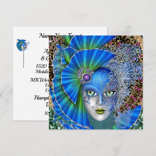 Invitation Masquerade Mardi Gras Révisée (Devant / Derrière)