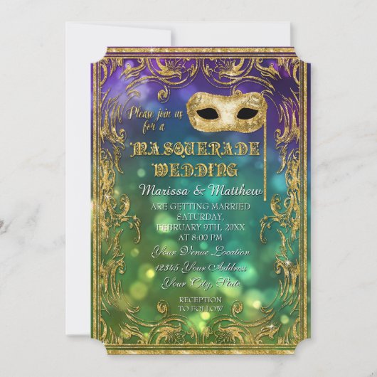 Invitation Masquerade Mariage antique Vintage Masque Bokeh Go (Devant)