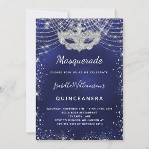 Invitation Masquerade marine bleu argent Quinceanera fête