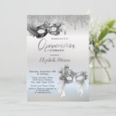 Invitation Masquerade Masque Glitter Drips Silver Quinceanera (Debout devant)