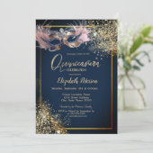 Invitation Masquerade Masque Glitter Navy Blue Quinceanera (Debout devant)