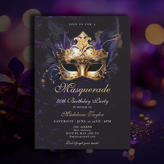 Invitation Masquerade Masque or violet Dramatique 50e anniver