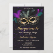 Invitation Masquerade Masque Rose Or Noir 50e anniversaire (Devant)