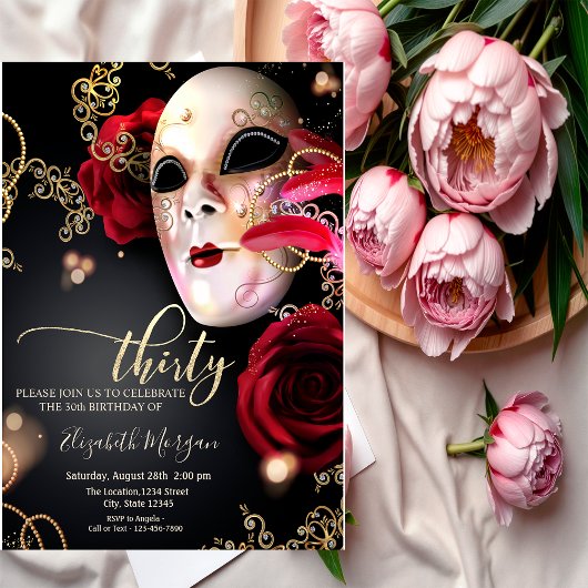 Invitation Masquerade, Masque Roses rouges 30e anniversaire