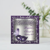 Invitation Masquerade Masque Silver & Purple Anniversaire (Debout devant)