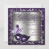 Invitation Masquerade Masque Silver & Purple Anniversaire (Dos)