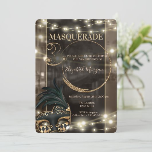 Invitation Masquerade Masque String Lights 30e anniversaire (Debout devant)