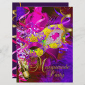 Invitation Masquerade Masques de fête Champagne Jaune (Devant / Derrière)