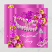 Invitation Masquerade Masques Masques rose fête d'anniversair (Devant / Derrière)
