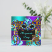 Invitation Masquerade Masques Purple Turquoise Bleu fête d'an (Debout devant)