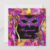 Invitation Masquerade Masques Rose violet bleu Anniversaire (Devant)