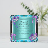 Invitation Masquerade Masques Violet Turquoise Fête d'anniver (Debout devant)