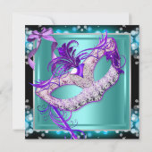 Invitation Masquerade Masques Violet Turquoise Fête d'anniver (Dos)