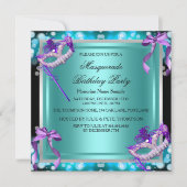 Invitation Masquerade Masques Violet Turquoise Fête d'anniver (Devant)