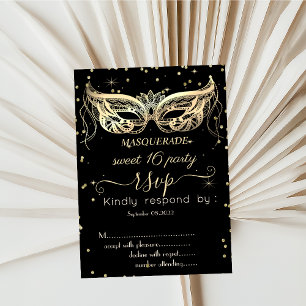 Invitation Masquerade Or Diamants Sweet 16 RSVP