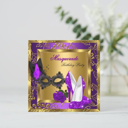 Invitation Masquerade or violet Parties scintillant noire hau (Debout devant)