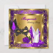 Invitation Masquerade or violet Parties scintillant noire hau (Devant)
