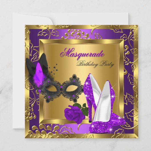 Invitation Masquerade or violet Parties scintillant noire hau (Devant)
